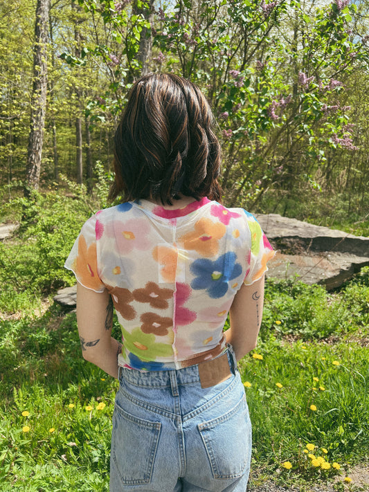Floral Mesh Crop Top