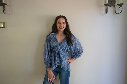 Front Tie Floral Print Top