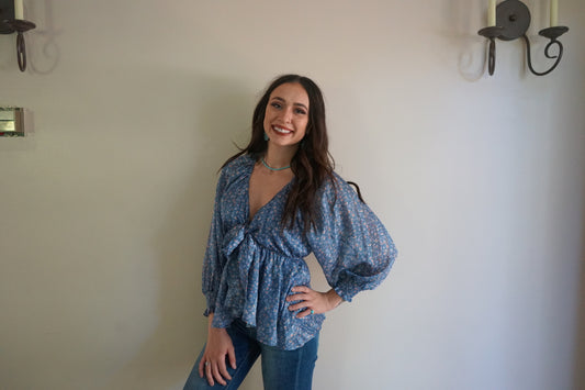 Front Tie Floral Print Top